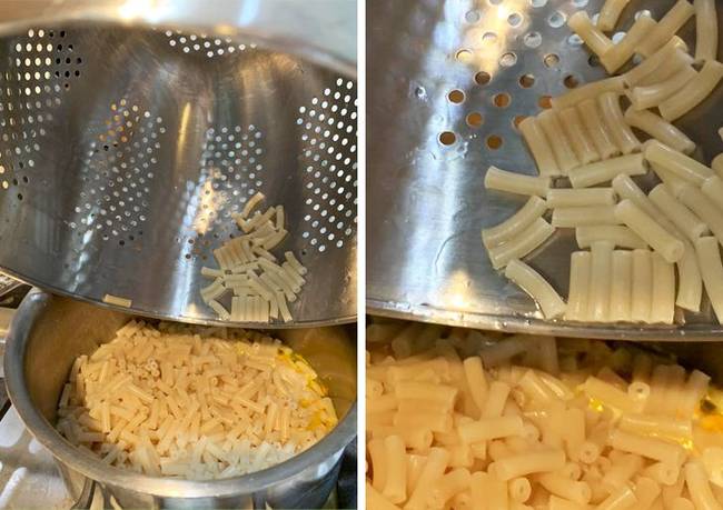 Ennek az IKEA-s szűrőnek a széle hajlított, így beleakadnak a tészták.