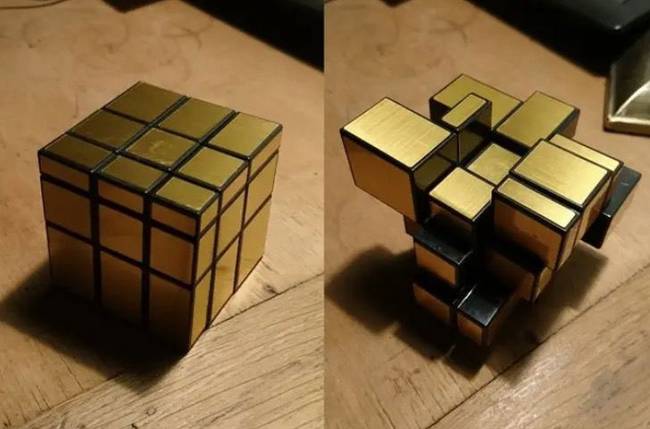 Egy Rubik-kocka, amit a darabok mérete, és nem a kockák színe határoz meg.
