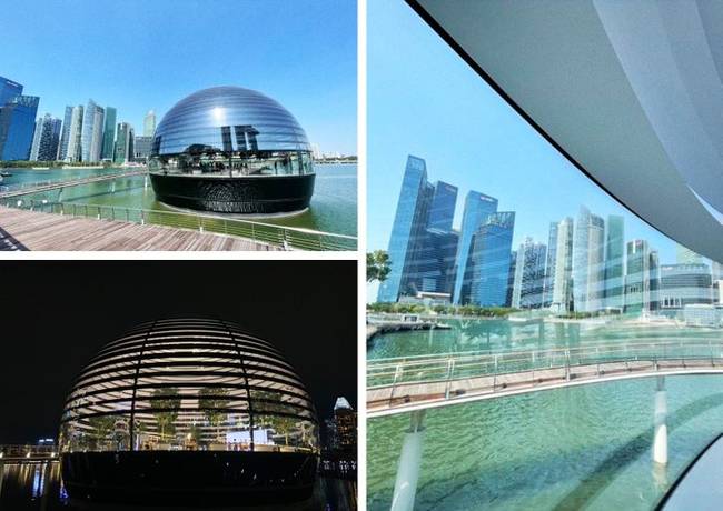 „Apple Store Szingapúrban. A pavilon a város ikonikus helyén, a Marina Bay Sands komplexumnál található. Az Apple előtt cak a Louis Vuitton kapott még hasonlóan lenyűgöző pavilont Szingapúrban."
