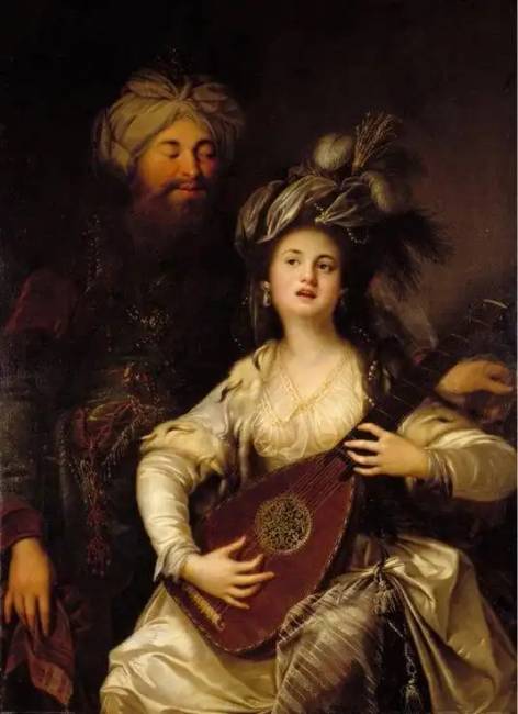 Anton Hickel, „Roxolana és a szultán”. 1780. A zenélés és a tánc voltak a hárem lakóinak legfőbb szórakozásai.