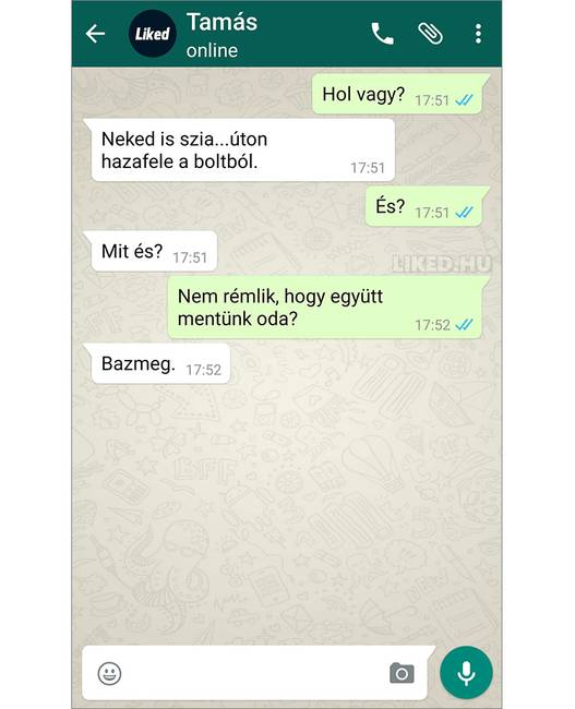 Azért ott már van baj, ha annyira el van varázsolva valaki, hogy a boltban felejti asszonypajtást.