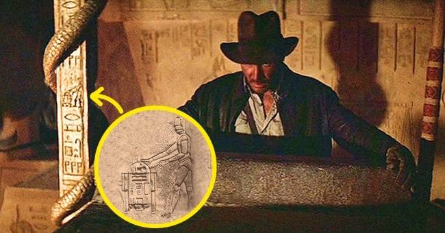 R2-D2 és C-3PO az elveszett frigyláda fosztogatói című filmben, mint egyiptomi hieroglifák.