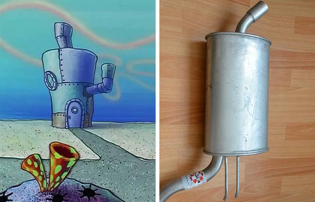 A Spongya bob című mesefilm Bikinifenék nevezetű víz alatti városban kipufogódobokból készültek a város épületei - ezzel is utalva az óceánok szennyezettségére.