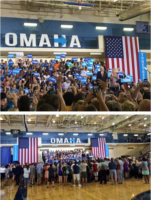 Hasonló jelenség a "hatalmas tömegeket megmozgató" Hillary Clintonról, Ohamában.