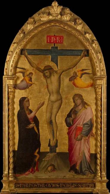 Niccolò di Pietro Gerini, „Keresztre feszítés Máriával és Jánossal”.