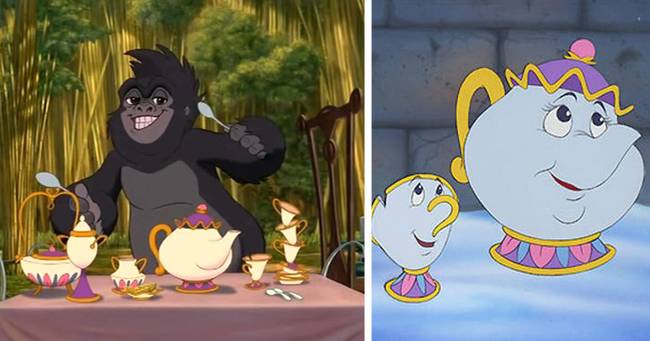 „Most vettem csak észre, hogy Terk a Szépség és a Szörnyeteg című mesefilmben megismert Mrs. Potts és társain zenél a Tarzan című mesefilm egyik jelenetében.”