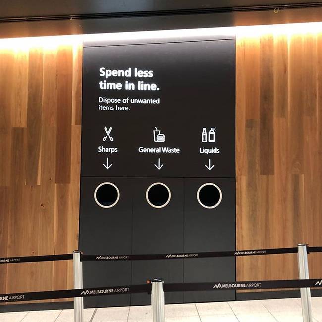 Ötletes szelektív hulladékgyűjtő a melbourne-i repülőtéren.