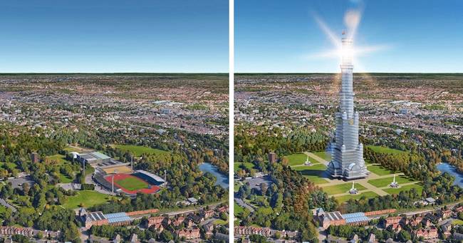 Viktoriánus felhőkarcoló a londoni Crystal Palace parkban