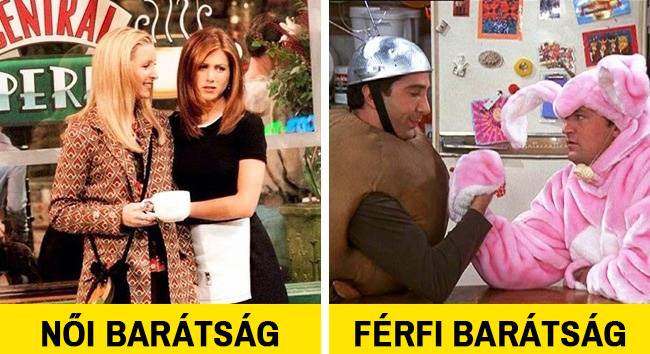 A férfiak barátsága főként a közös érdeklődésen alapul, ennek is köszönhető az, hogy esetenként sokkal jobban élvezik egymás társaságát, mint a női barátok, akiknek a barátsága inkább az érzelmi alapokon és egymás támogatásán nyugszik.