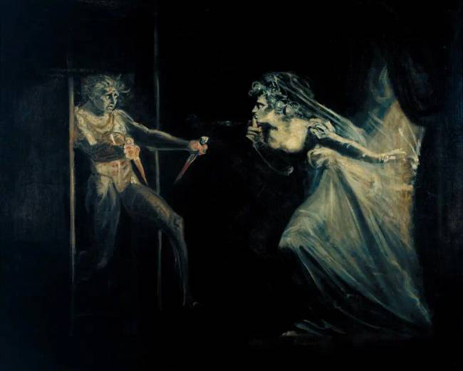 Henry Fuseli: "Macbeth átadja feleségének a véres tőröket, amelyekkel megölte Duncan királyt, hogy az a szolgákhoz csempészhesse őket."