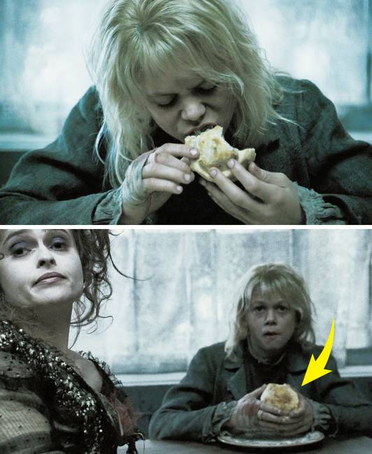 Sweeney Todd, a Fleet Street démoni borbélya: amikor Mrs. Lovett pitével kínálja a fiút, szinte azonnal megeszi a felét, majd a következő jelenetben hirtelen teljesen érintetlen a pite.