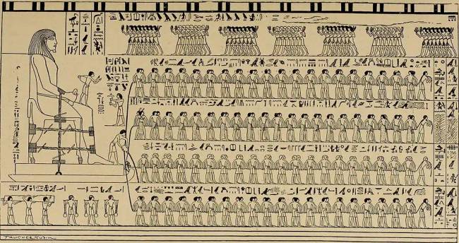 II. Dzsehutihotep freskójának rajza, amely a kolosszus mozgatását ábrázolja.
