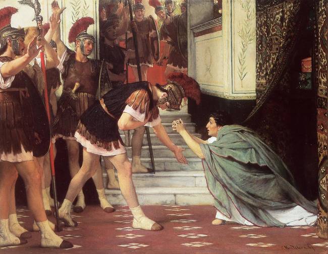 L. Alma-Tadema: Claudius császárrá kiáltása a pretoriánusok által, 1867.