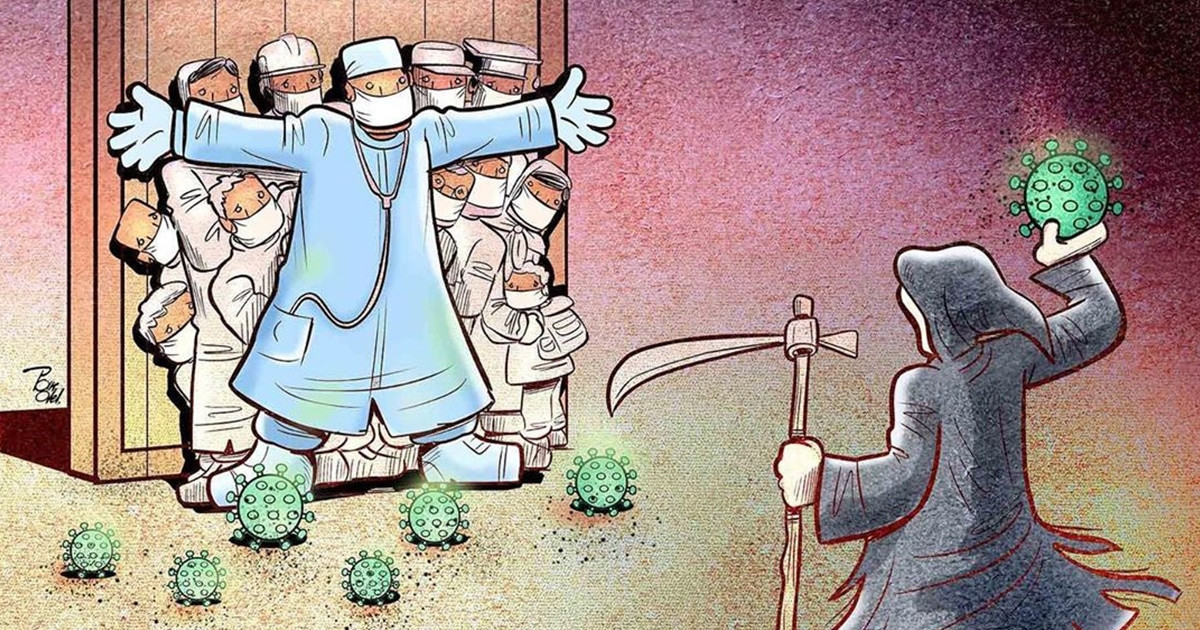 Egy iráni művész 16 legjobb rajza, ami bemutatja az orvosok koronavírus elleni küzdelmét