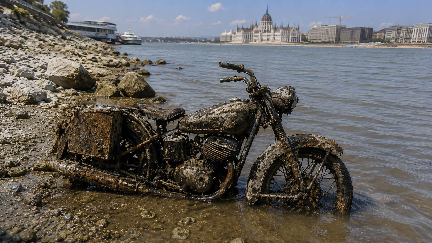A Duna sekély vize felfedte a háborús titkot: egy szinte ép Wehrmacht motorkerékpárt találtak Budapesten
