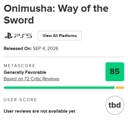 85 ponttal nyitott az Onimusha: Way of the Sword a Metacriticen